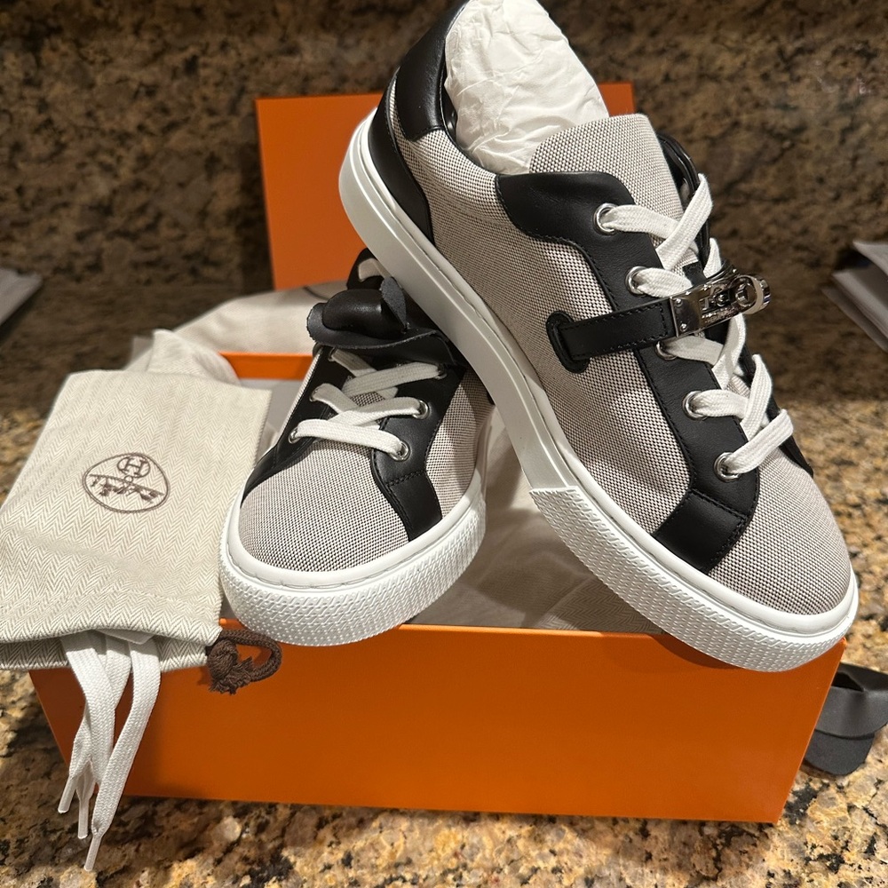 Hermes leather & canvas sneakers NIB 38 sold out!